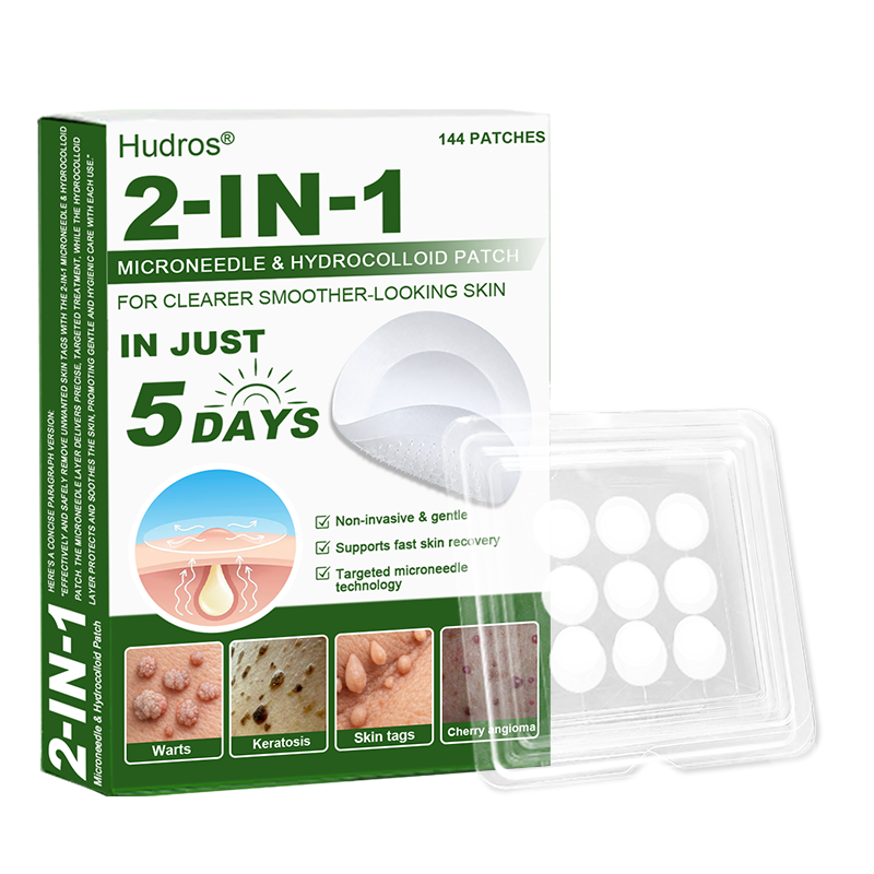 ๐ 80% OFF ๐ Hudrosยฎ 2-in-1 Microneedle & Hydrocolloid Patches | Helps Reduce the Appearance of Acne, Flat Warts & Skin Tags | Invisible Patches for Face & Body | 144 Pieces ๐