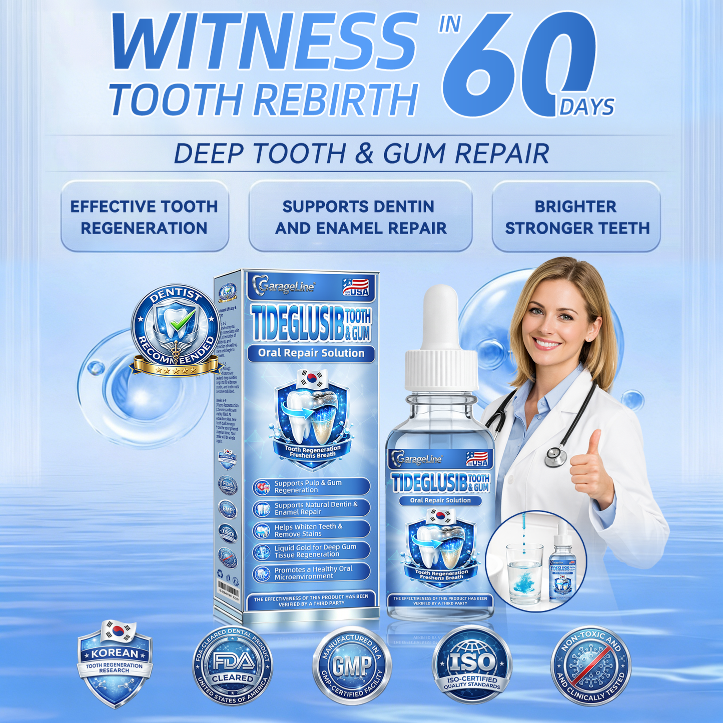 GarageLine® Tideglusib Tooth and Gum Repair Solution🔥🔥( Rebuild Enamel & Dentin Strengthen Gums. Eradicate Tartar & Odor Stop Tooth Sensitivity)