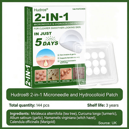 👉 80% OFF 😜 Hudros® 2-in-1 Microneedle & Hydrocolloid Patches | Helps Reduce the Appearance of Acne, Flat Warts & Skin Tags | Invisible Patches for Face & Body | 144 Pieces 😜